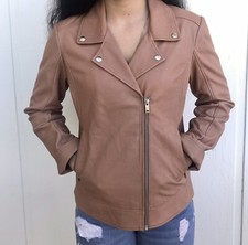 Leather Moto Jacket, Zip Up, Tan/blush/rose Sz Xl Nwt $400 storm & Marie 