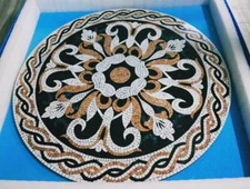 2'x2' Black Marble Dining Coffee Center Inlay Mosaic Table Top Round Item