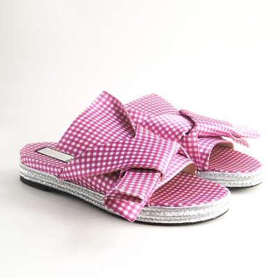 N21 Knot Slides Sandalen Rosa Kariert Canvas US 9 EU 39