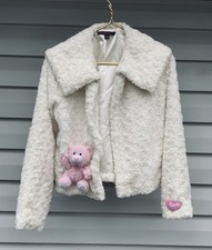 Fever Women’s Long Sleeve Faux Fur Ivory Jacket Lined Side Pockets Bear S Medium