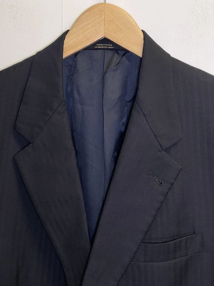 Hart Schaffner Marx 40S Navy Herringbone Gold Trumpeter Blazer Jacket Made In US - Image 2 of 4