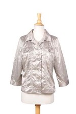 Chicos Jacket Champagne Gold Size 8 Metallic Shiny 3/4 Sleeve Size 1 / M