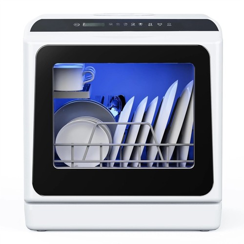 Simzlife Portable Countertop Dishwasher – 5L Tank, 5 Programs, Air-Dry, 4 Place