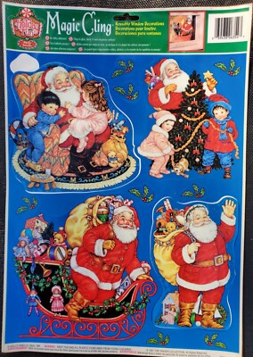 Vintage 1990's Magic Window Cling Christmas Tree Decor Santa Claus Mello Smello