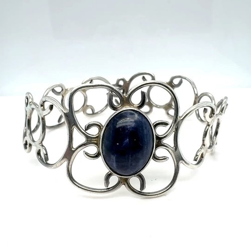 Stahl Silber Lapislazuli Spitze Arbeit Haken Armreif Armband - 6,5 Zoll - Bild 4 von 9