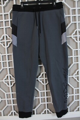 Ecko Pants Mens M Gray Black Cut & Sew Reflective Casual Joggers Sweatpant 36x29