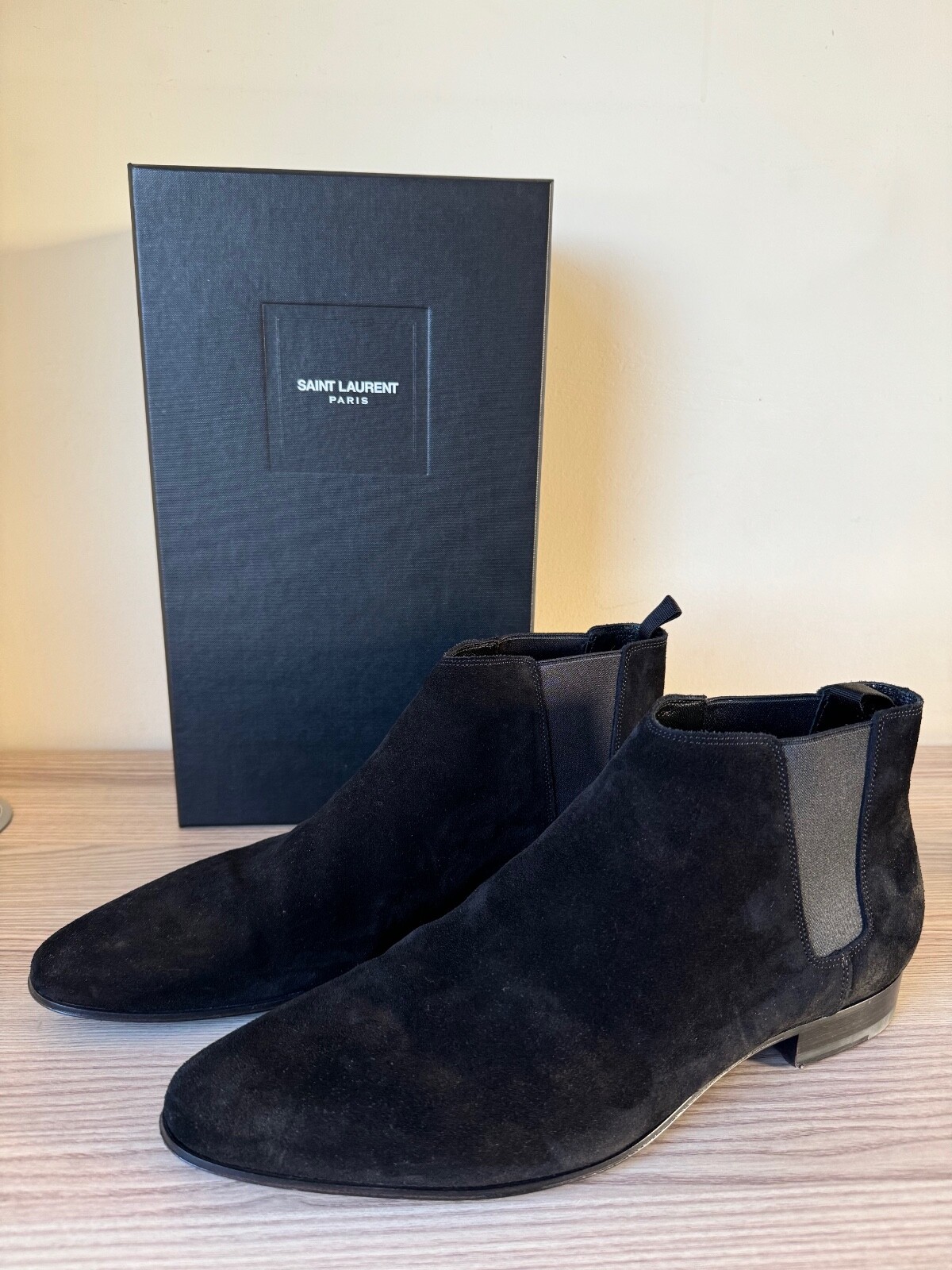 100% AUTENTICI Stivali Saint Laurent Jodhpur slip on scamosciati neri 45 EU 11 UK