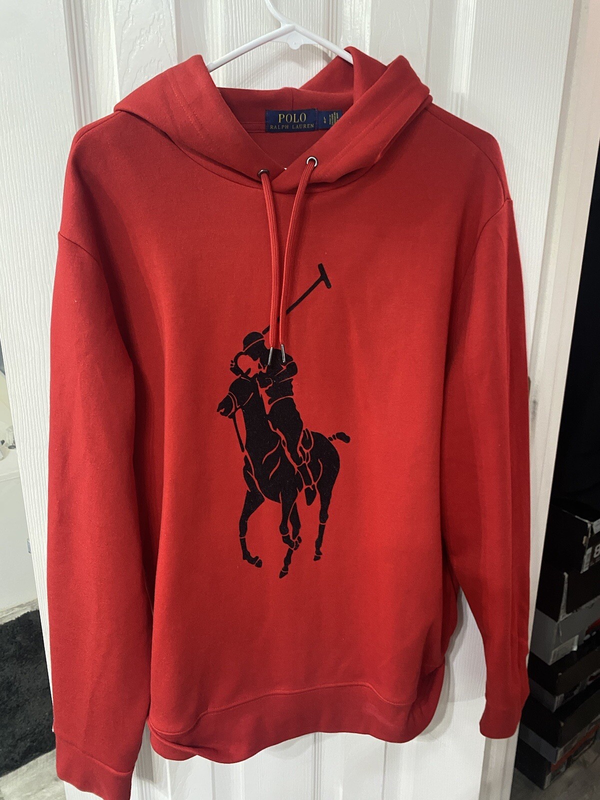 Polo Ralph Lauren Big Pony Rosso e Nero Uomo Felpa con Cappuccio Large