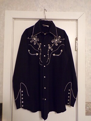 VTG H Bar C California RanchWear Cowboy Shirt with Silver Thread Size 15 
