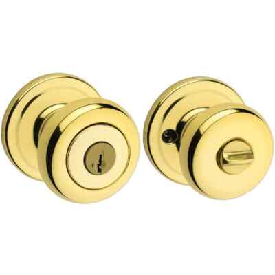 Kwikset Juno Polished Brass Entry Door Knob Featuring SmartKey Security