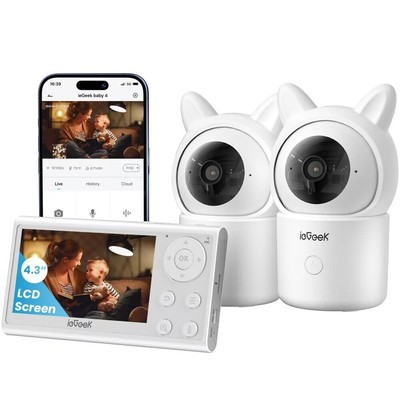 2MP 4.3'' ieGeek Babyphone mit Kamera und App Zwei-Wege-Audio 360° Auto-Tracking