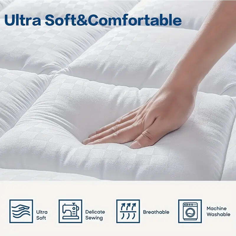 Queen Size Mattress Topper – 4-Inch Thick, Down Alternative, Removable Cover