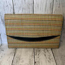 Clutch Purse Multicolor Woven Hand Held Interior Pocket, Outside Slide Pocket