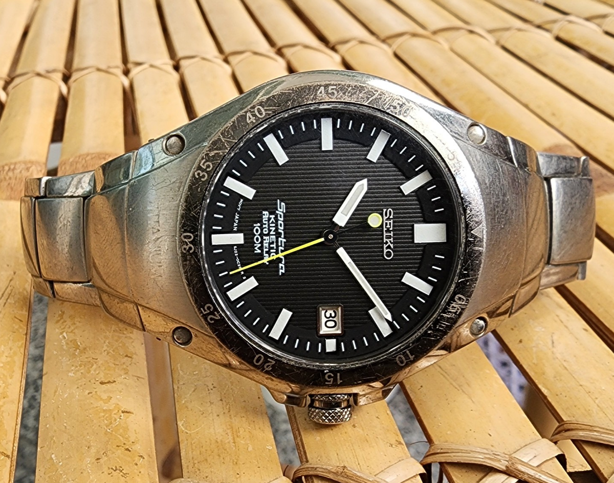 Rare SEIKO Sportura Kinetic Auto Relay Titanium 5J22-0E00 SMA171P1