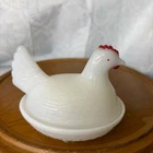 Indiana Glass Vintage Hen On a Nest Milk Glass Covered Bowl Candy Dish Mint