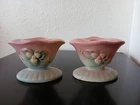 Vintage HULL Art Pottery Pink Blue Green Candle Holders - Chipped