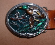 Vtg 1980s Hunting Duck Bergamot Brass Works BUCKLE  Tooled 36" /- BELT US W45