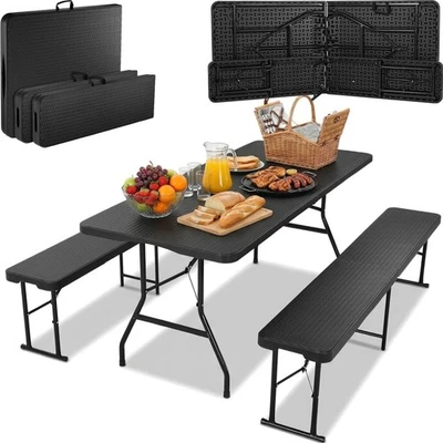 Bierzeltgarnitur Klappbar 3-teilig Gartenparty Camping wetterfest Rattan-Optik - Bild 1 von 4
