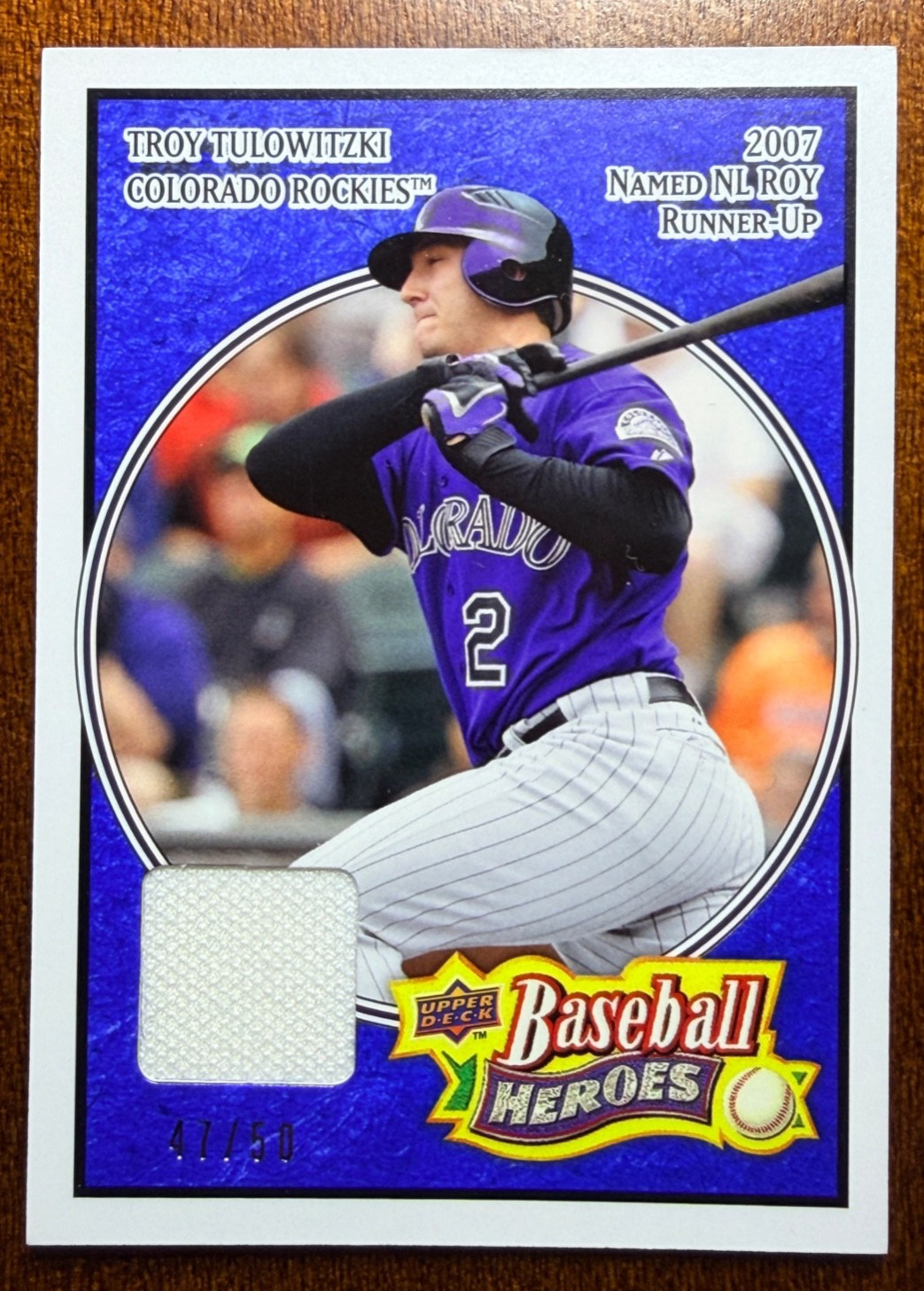 2008 Upper Deck Baseball Heroes Troy Tulowitzki Game Used Jersey Rockies #47/50