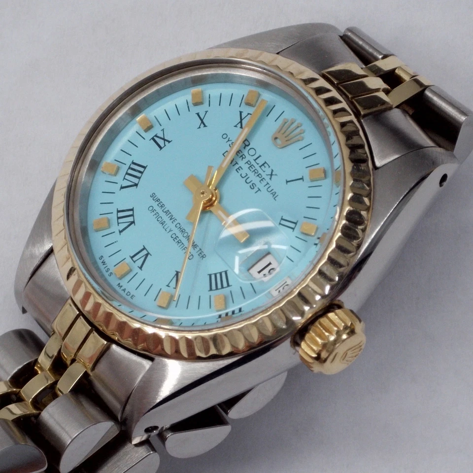 Rolex Damas Datejust 26mm Dos Tonos Jubileo Azul Turquesa Reloj 6917 Circa 1981 Foto 3 de 4