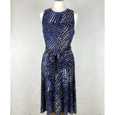 Lauren Ralph Lauren Dress Womens 12P Blue White Geometric Striped Y2K Preppy