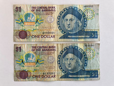2x Bahamas Christopher Columbus Quincentennial $1 Banknotes (Circulated)