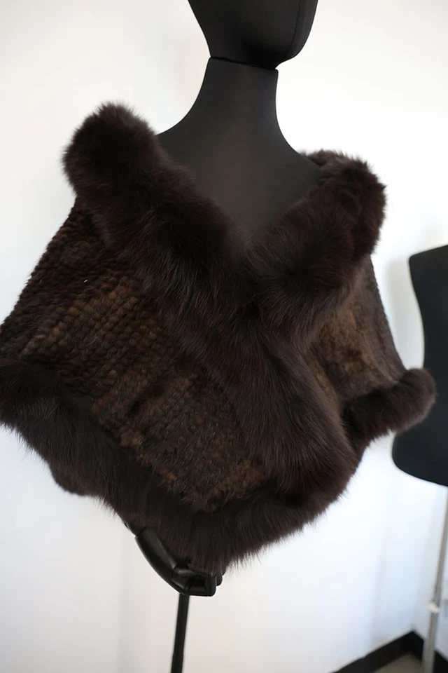 Knit 100% real mink fur cape/poncho brown neck wrap /women shawl 150 *55cm scarf - Image 3 of 4