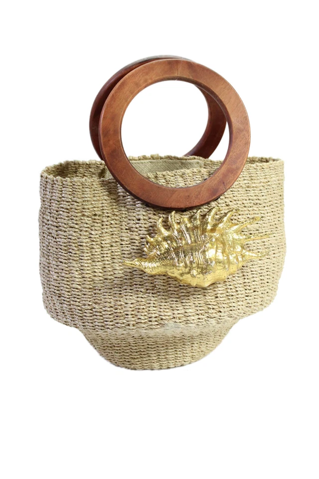 Bolso de mano Aranaz para mujer con apliques de rafia parte superior abierta beige Foto 3 de 4