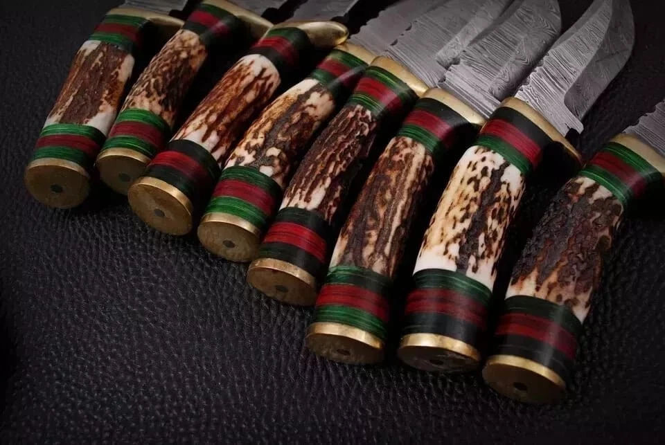 Lot of 20, 8 Inches Handmade Damascus Steel Skinner Knives Stag Handle W/Sheaths - Image 3 of 4