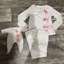American Girl Bitty Baby Pink Bow Pajamas  Matching Girls Set Size XL 6/7 