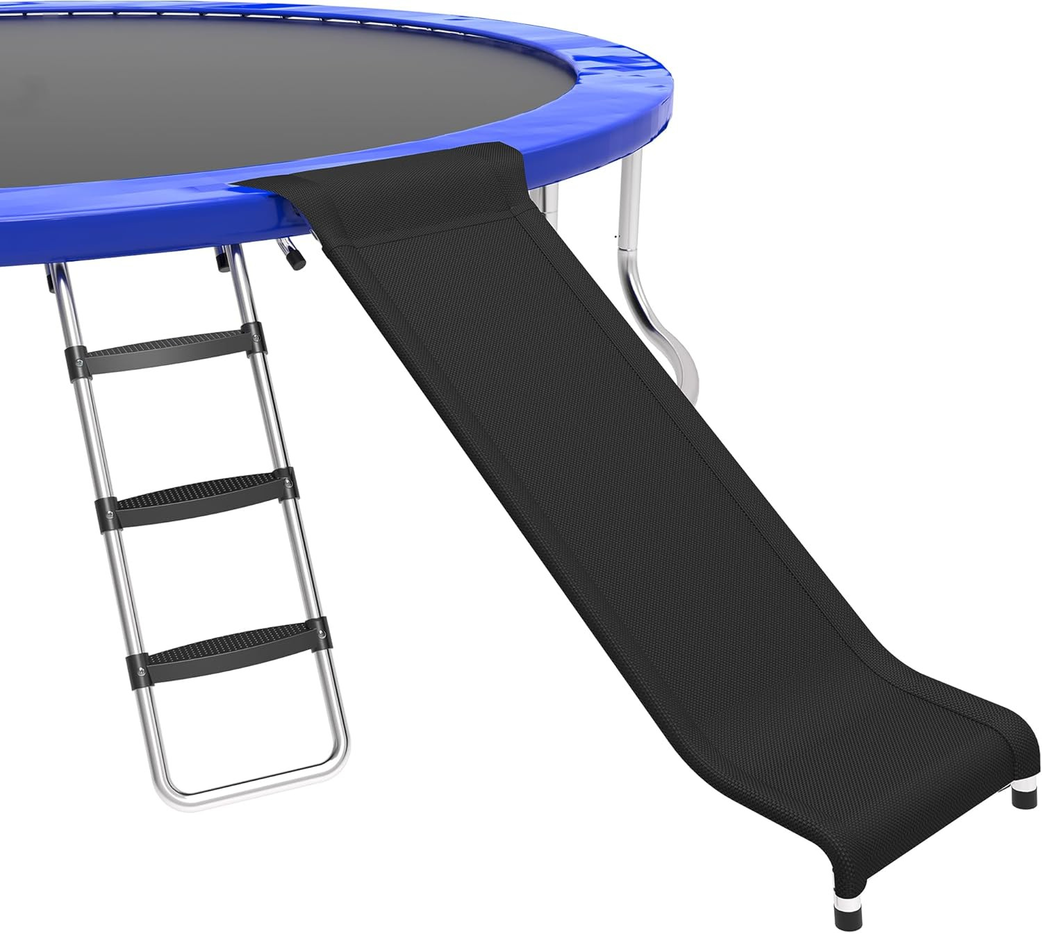 Ergonomic Trampoline Slide with Buffer Region, 3 3-Steps Ladder+Slide, Silver