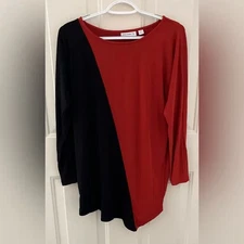 Susan Graver XXS Black and Rust  Long Sleeve Tunic Top 