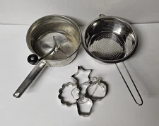 Foley Food Mill Vintage Kitchen Ricer Strainer Masher, Sieve, & Coolie Cutters 