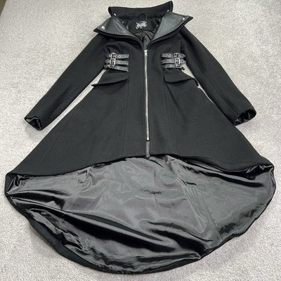Killstar Gothic Goth Coat Womens XS Black Long WIntercoat Full Zip Buckles