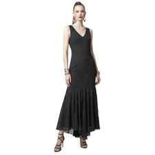 Vintage Eureka Slip Dress XL Black Beaded Whimsygoth Romantic Fairycore Maxi