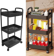 3 Tier Storage Trolley Cart on Wheels Kitchen Bathroom Laundry Rolling Rack UK