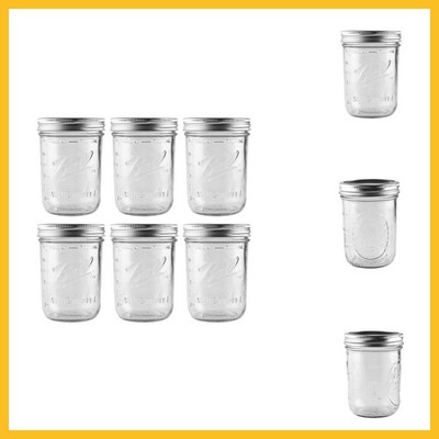 6 Pack - 16oz WIDE Mouth Jars 8in Glass Mason Clear Food Storage