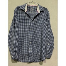BUGATCHI UOMO Mens 16.5 34 35 Blue Gingham Check Button Down Luxury Shirt
