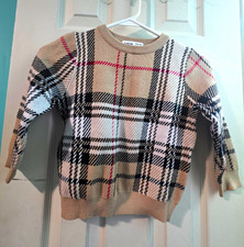 SHEIN Kids Plaid Knit Pullover Sweater Crew Neck Long Sleeve Beige 6-7Y