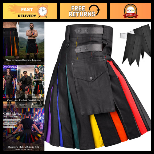 Men's Hybrid Utility Kilt - Scottish Traditional Style with Flashes, Outdoor Wea