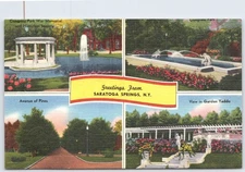 Vintage Saratoga Springs NY Linen Postcard Multi-View Tichnor Bros