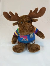 Artic Circle Enterprises Brown Moose Stuffed Animal Blue Purple Sweater W/ Pins