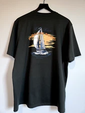 Tommy Bahama T-Shirt Mens Large Coal Black "Paradise Found"  Sailboat ⛵ Theme