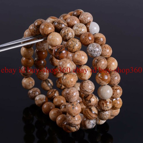 8mm Fashion Picture Jasper Round Gemstone Beads Stretchable Bracelet 7.5" - Picture 5 of 12