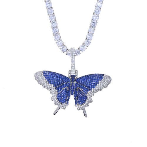 5AAA+ CZ Hip Hop Ice Out Butterfly Bling Pendant Necklace 14k Real Gold Plated - Picture 15 of 16