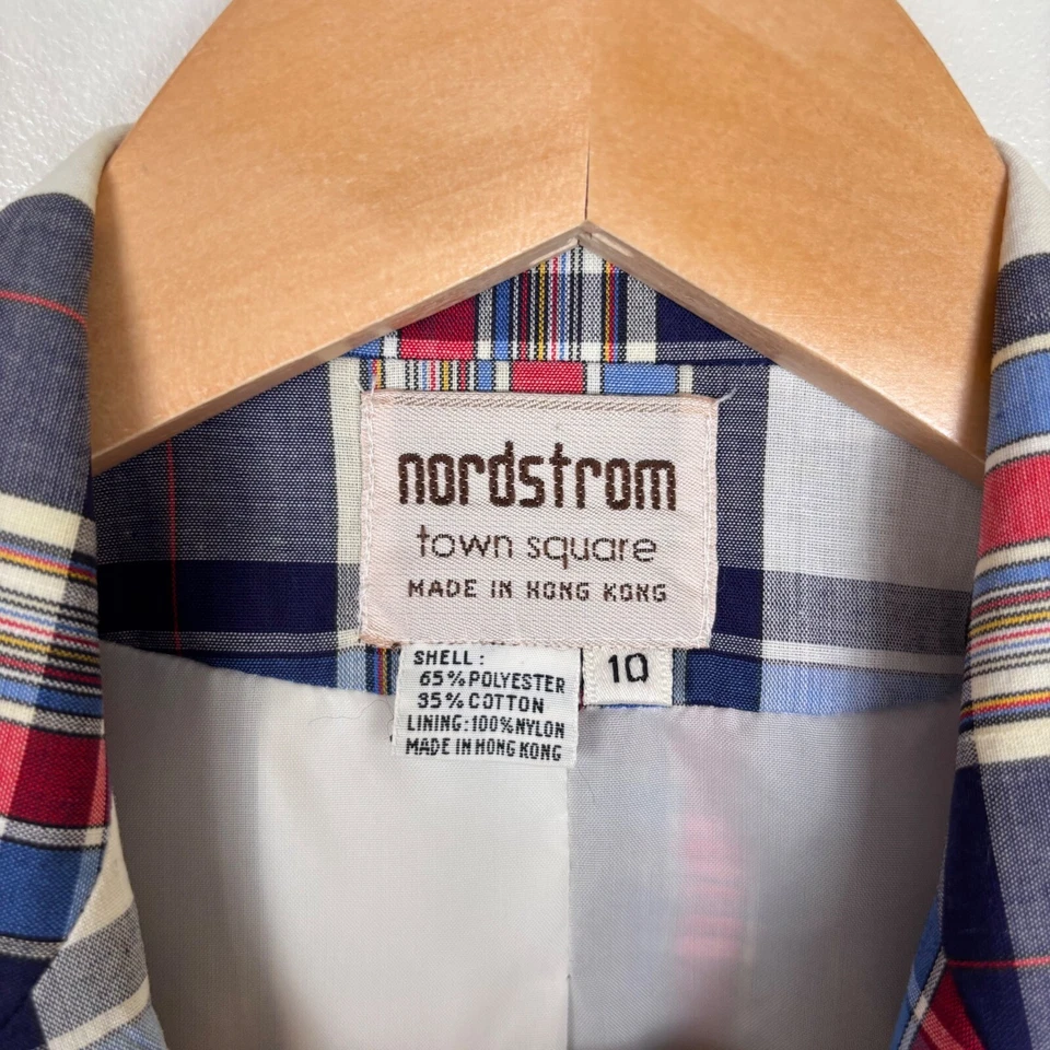 Vintage Nordstrom Town Square Plaid Blazer Red White Blue Button Front Size S - Image 4 of 4