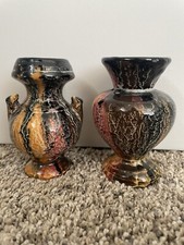 Set of 2 Vintage Ceramic Hand Painted Speckled  4" Vases