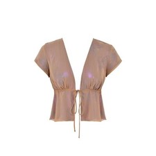 HOUSE OF CB Maia Tie Front Sheer Georgette Crop Top in Shimmer Cafe Size Small