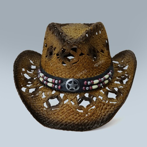 Star Cowgirl Hat Straw Vintage Beach Western Concert Women's Cowboy Fedora - Picture 2 of 11