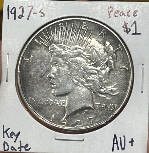 1927 S Silver Peace Dollar Key Date AU+ ( RAW1584 )
